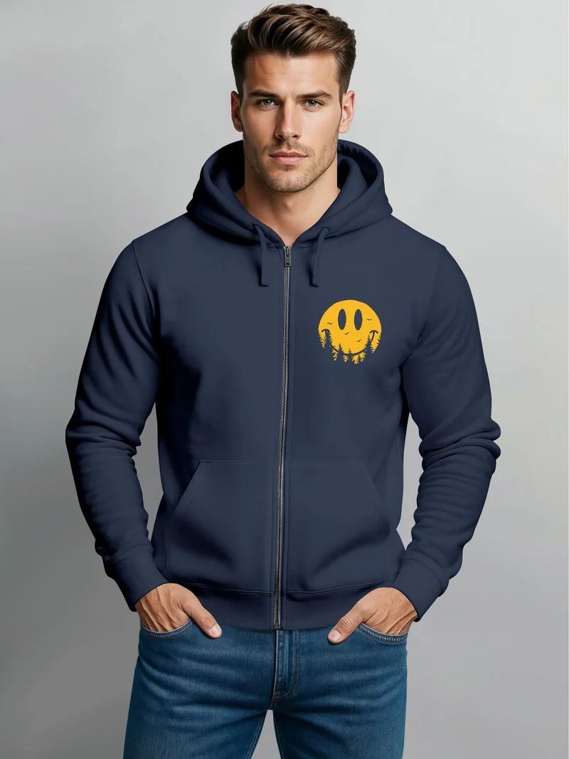 Herren Sweatjacke mit Kapuze Print Aufdruck Motiv Zipjacke Zip-Hoodie Männer Fashion Streetstyle