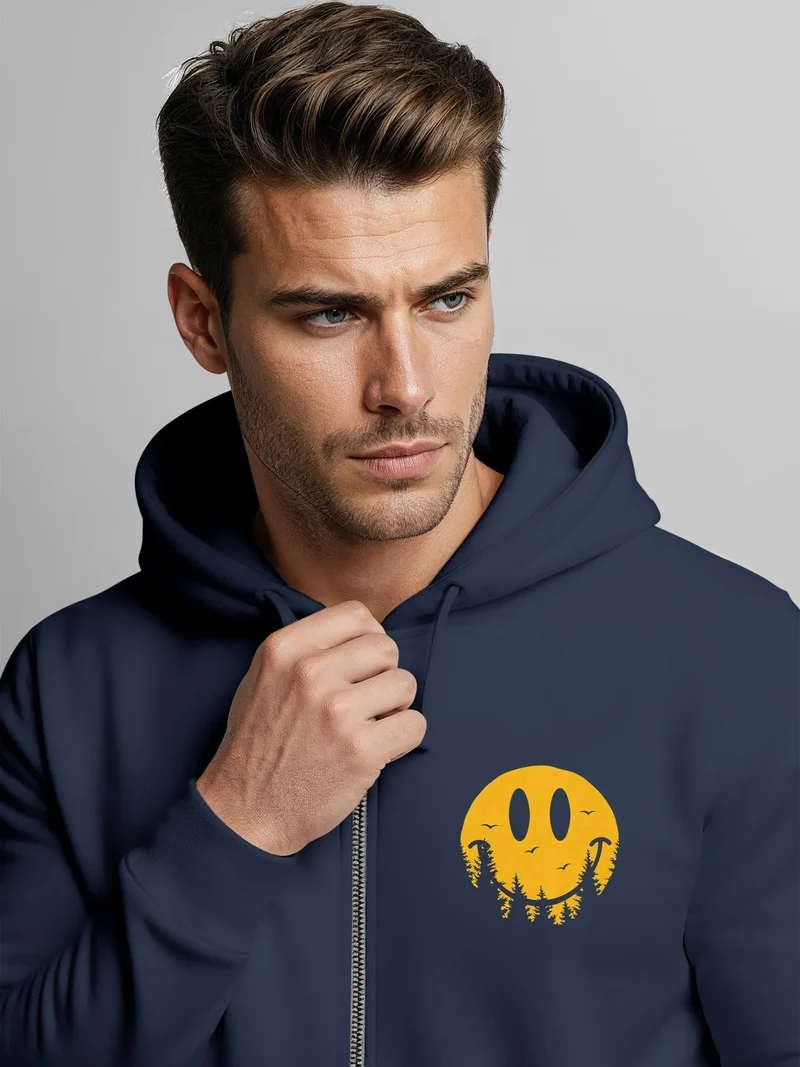 Herren Sweatjacke mit Kapuze Print Aufdruck Motiv Zipjacke Zip-Hoodie Männer Fashion Streetstyle