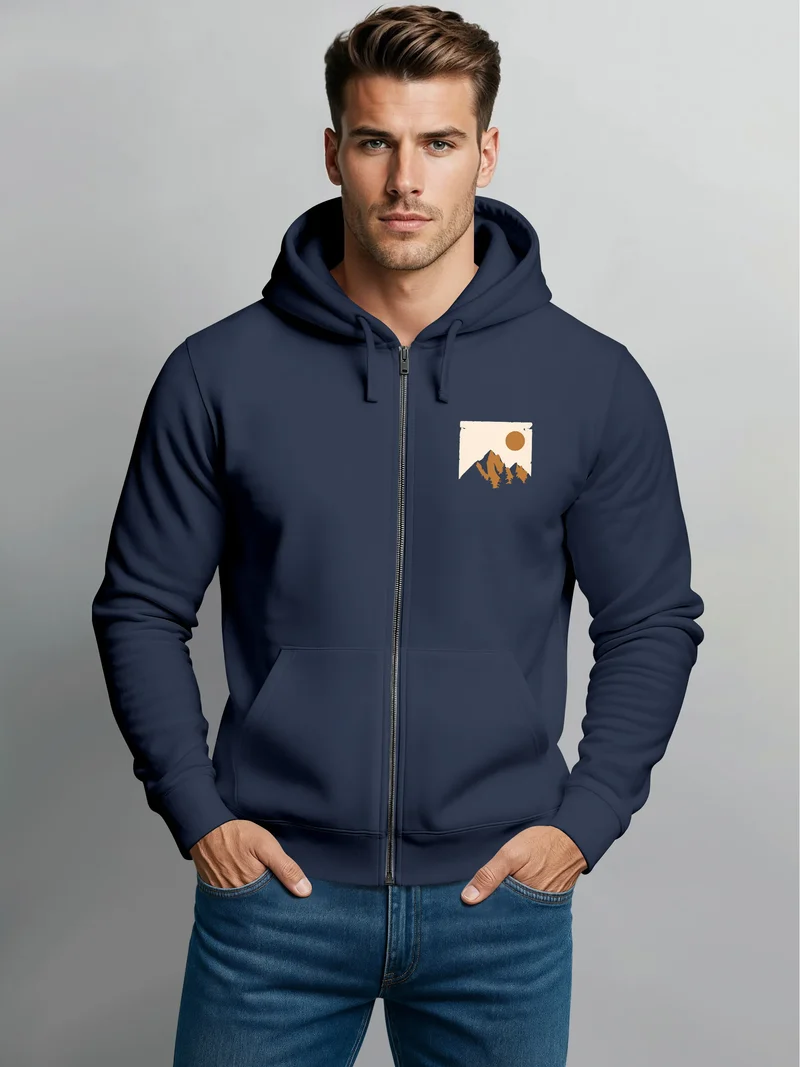Herren Sweatjacke mit Kapuze Print Outdoor Logo Aufdruck Motiv Zipjacke Grapic Hoodie Hoodie Männer Fashion Streetstyle