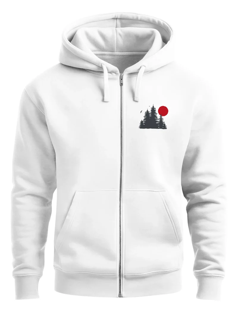 Herren Sweatjacke mit Kapuze Logo Print Wald Zipjacke Zip-Hoodie Männer Outdoor Fashion Streetstyle