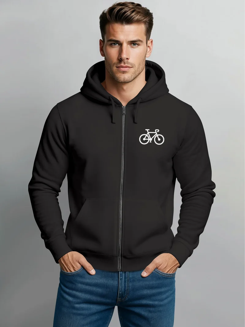 Herren Sweatjacke mit Kapuze Fahrrad Logo Print Motiv Zipjacke Zip-Hoodie Männer Fashion Streetstyle