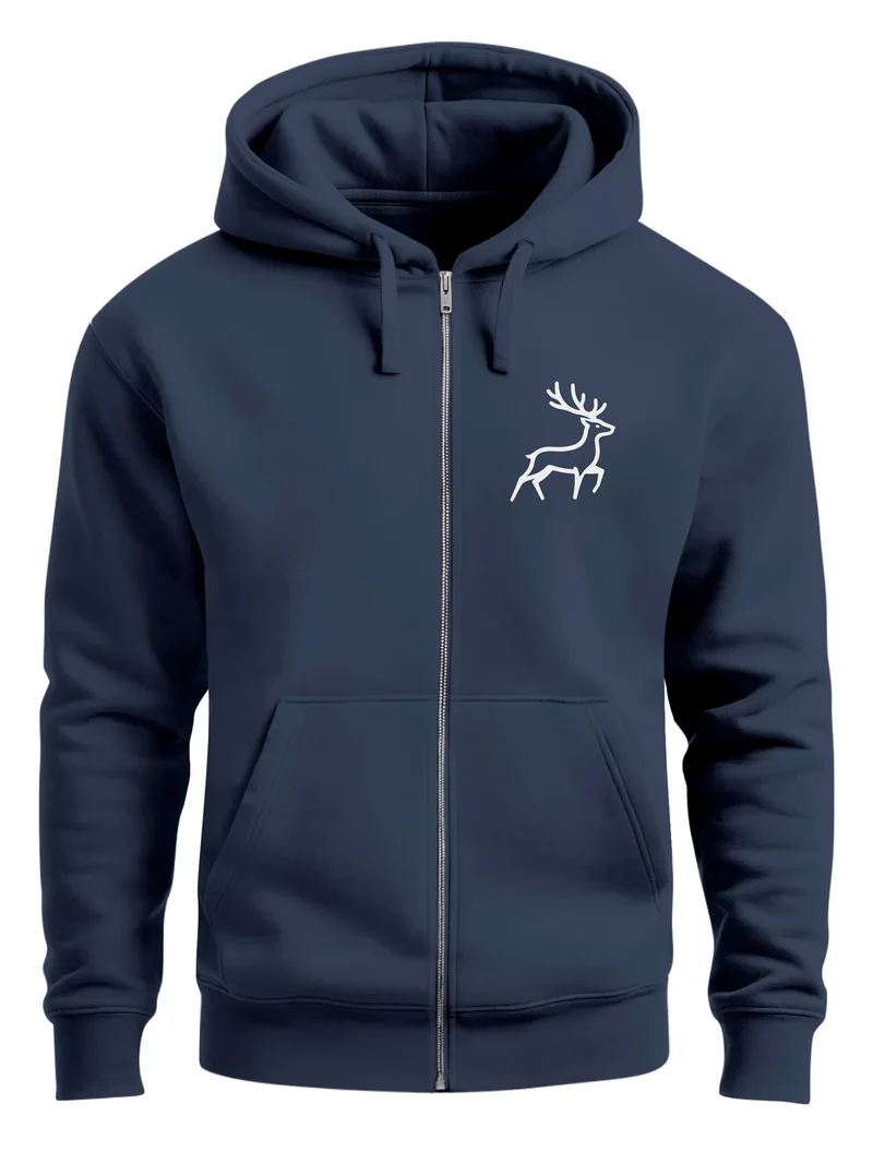 Herren Sweatjacke mit Brustlogo und Kapuze HirschePrint Zipjacke Zip-Hoodie Männer Fashion Streetstyle