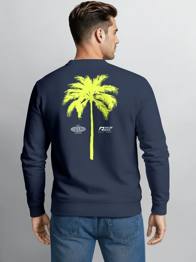 Sweatshirt Herren Pullover mit Backprint Palme Graphic Pullover Fashion Streetwear