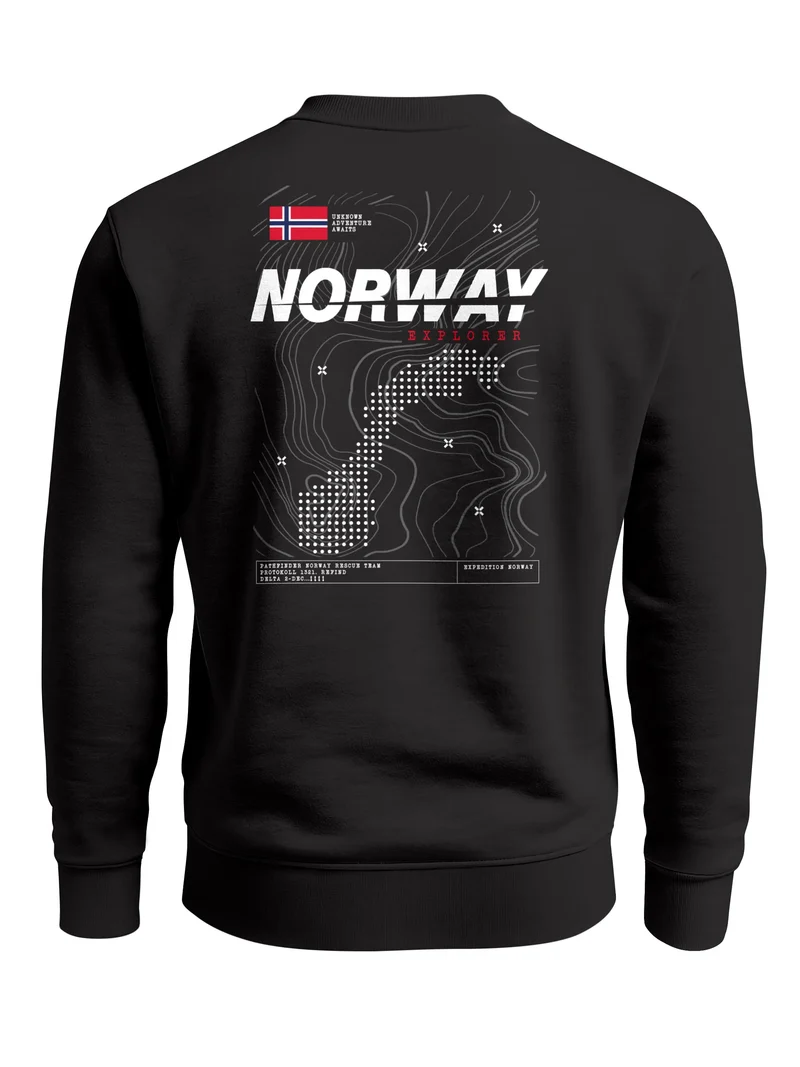 Sweatshirt Herren Pullover mit Backprint Norway Explorer Norwegenkarte Scandinavian Outdoor Style Fashion Streetwear