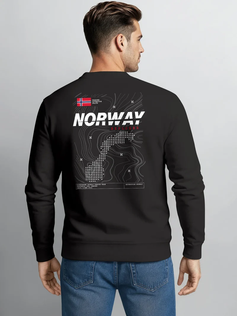 Sweatshirt Herren Pullover mit Backprint Norway Explorer Norwegenkarte Scandinavian Outdoor Style Fashion Streetwear