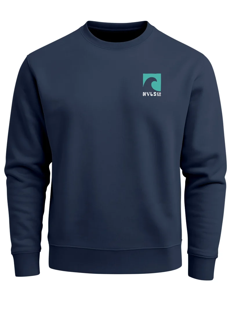 Sweatshirt Herren Pullover mit Graphic Backprint mit Welle Blume und Sonne – Retro Streetwear Fashion Männer