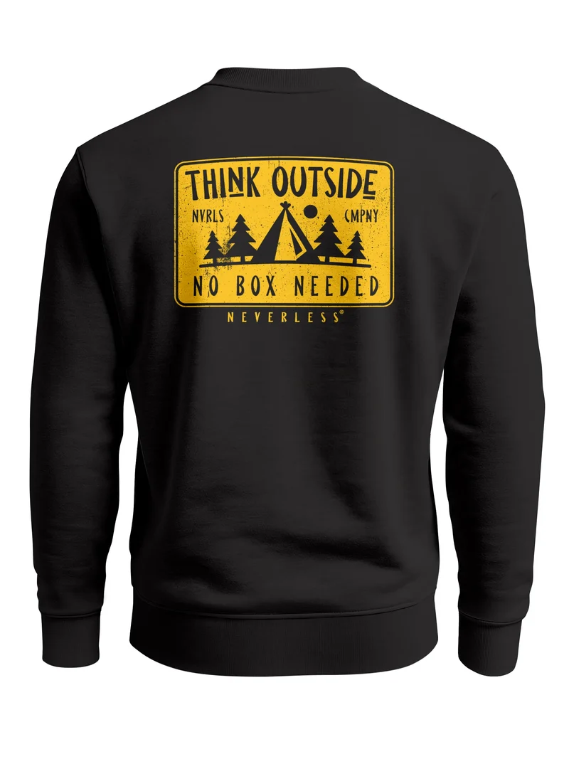 Sweatshirt Herren Pullover mit Backprint Think Outside Outdoor Backprint mit Zeltmotiv Adventure Streetwear Fashion
