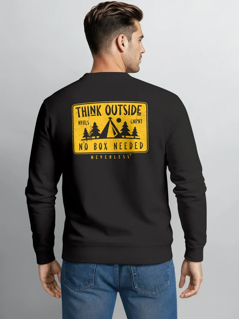 Sweatshirt Herren Pullover mit Backprint Think Outside Outdoor Backprint mit Zeltmotiv Adventure Streetwear Fashion