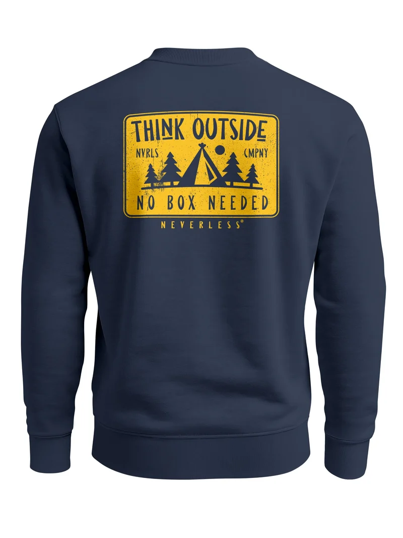 Sweatshirt Herren Pullover mit Backprint Think Outside Outdoor Backprint mit Zeltmotiv Adventure Streetwear Fashion