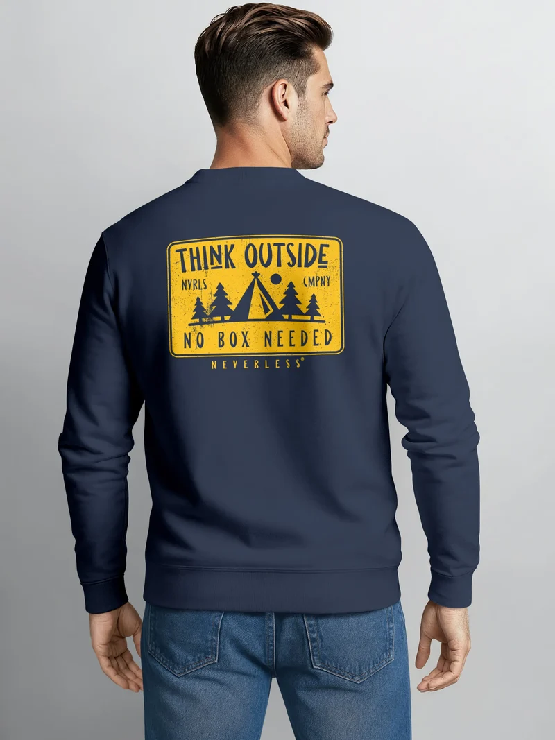 Sweatshirt Herren Pullover mit Backprint Think Outside Outdoor Backprint mit Zeltmotiv Adventure Streetwear Fashion