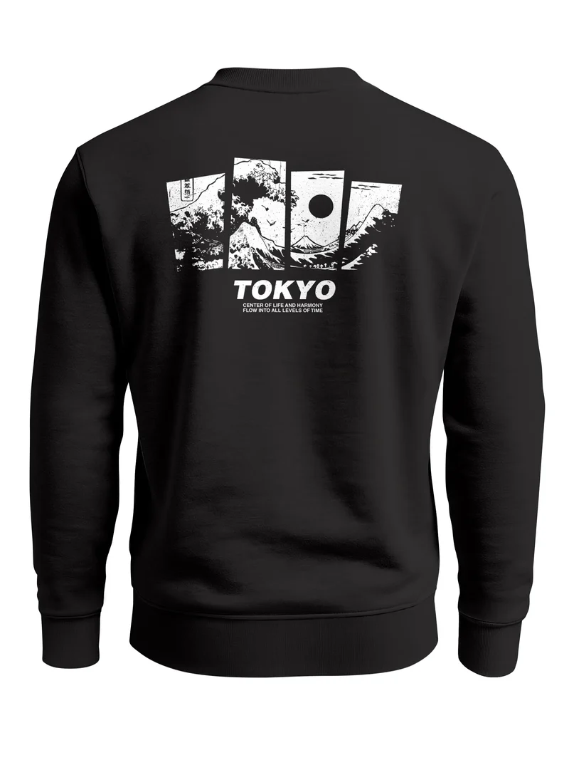 Sweatshirt Herren Pullover mit Backprint Japan Design mit Welle Asian Streetwear Fashion Streetwear Graphic Print