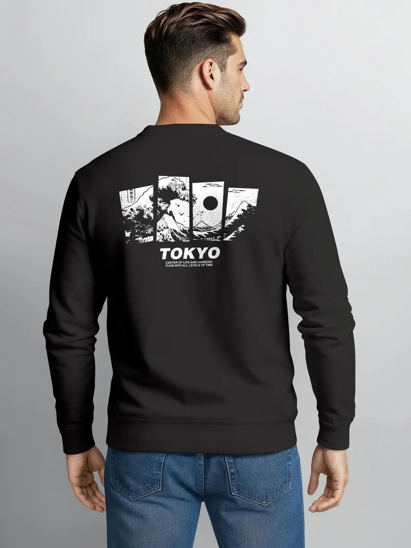 Sweatshirt Herren Pullover mit Backprint Japan Design mit Welle Asian Streetwear Fashion Streetwear Graphic Print