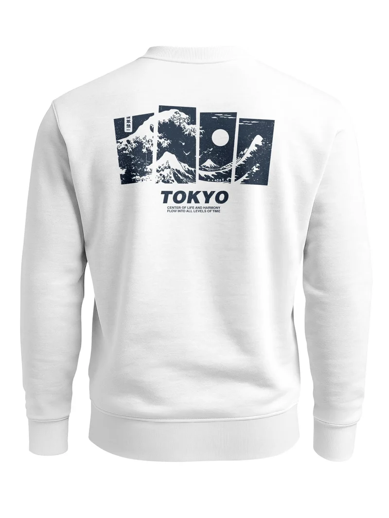 Sweatshirt Herren Pullover mit Backprint Japan Design mit Welle Asian Streetwear Fashion Streetwear Graphic Print