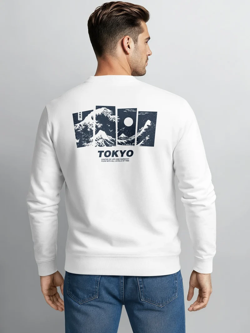 Sweatshirt Herren Pullover mit Backprint Japan Design mit Welle Asian Streetwear Fashion Streetwear Graphic Print