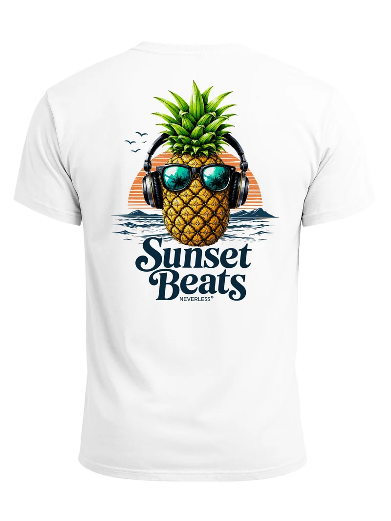 Herren T-Shirt Backprint - Ananas Design Sunset Beats - Baumwollshirt Männer Fashion Streetstyle Slim Fit