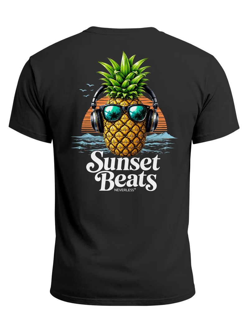 Herren T-Shirt Backprint - Ananas Design Sunset Beats - Baumwollshirt Männer Fashion Streetstyle Slim Fit