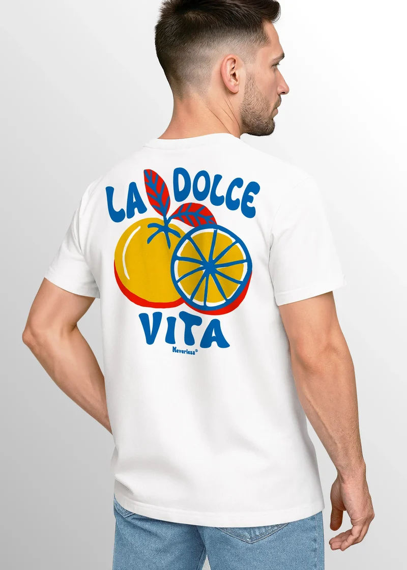 Herren T-Shirt La Dolce Vita | Sommer Grafikshirt mit Zitrusfrucht Retro Print | Italien Lifestyle Design Printshirt Kurzarm Baumwolle
