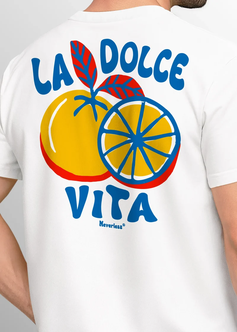 Herren T-Shirt La Dolce Vita | Sommer Grafikshirt mit Zitrusfrucht Retro Print | Italien Lifestyle Design Printshirt Kurzarm Baumwolle