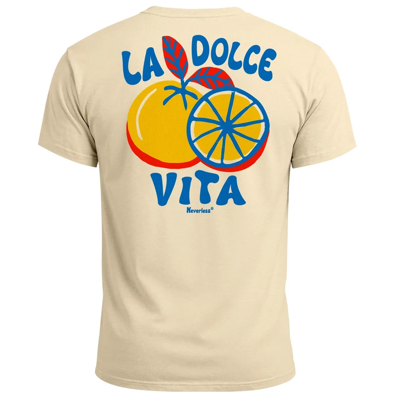 Herren T-Shirt La Dolce Vita | Sommer Grafikshirt mit Zitrusfrucht Retro Print | Italien Lifestyle Design Printshirt Kurzarm Baumwolle