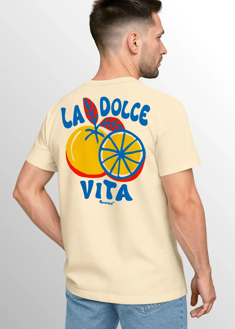 Herren T-Shirt La Dolce Vita | Sommer Grafikshirt mit Zitrusfrucht Retro Print | Italien Lifestyle Design Printshirt Kurzarm Baumwolle