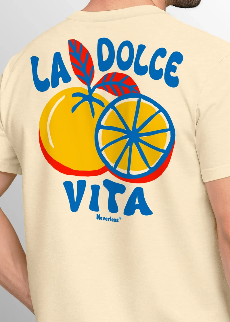 Herren T-Shirt La Dolce Vita | Sommer Grafikshirt mit Zitrusfrucht Retro Print | Italien Lifestyle Design Printshirt Kurzarm Baumwolle