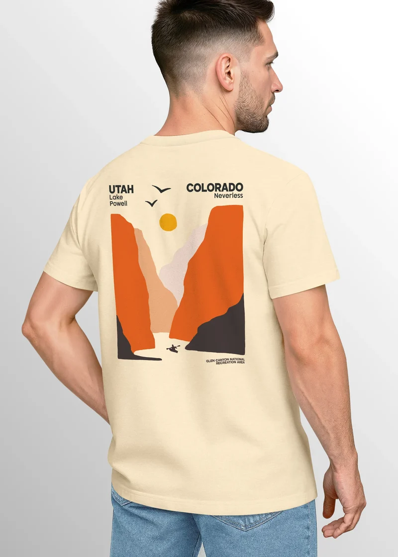 Herren T-Shirt Lake Powell Retro Outdoor Shirt mit Utah Colorado Canyon Print Natur Grafikshirt Fashion Streetstyle