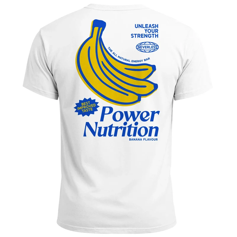 Herren T-Shirt Power Nutrition | Lustiges Fitnessshirt mit Bananen Grafik im Retro Style |Sport Fun Design | Baumwolle Kurzarm