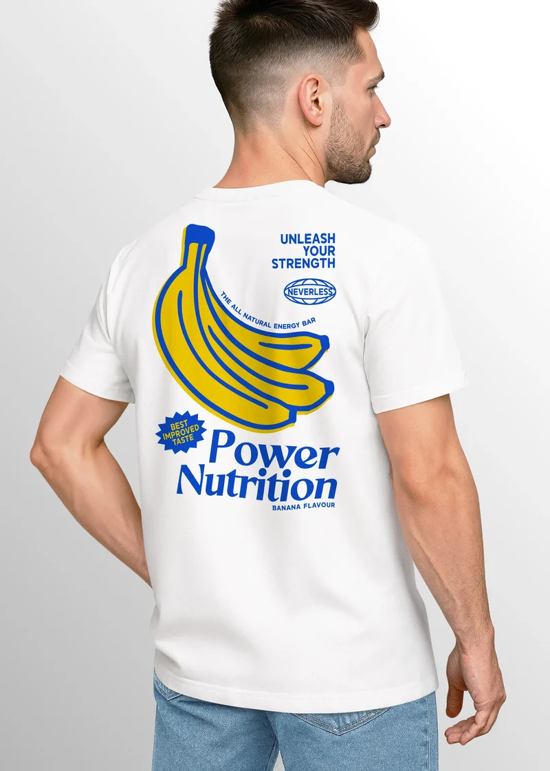 Herren T-Shirt Power Nutrition | Lustiges Fitnessshirt mit Bananen Grafik im Retro Style |Sport Fun Design | Baumwolle Kurzarm