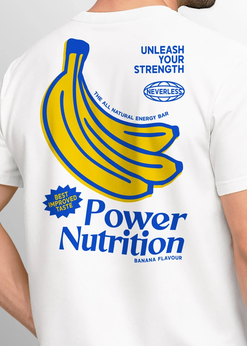 Herren T-Shirt Power Nutrition | Lustiges Fitnessshirt mit Bananen Grafik im Retro Style |Sport Fun Design | Baumwolle Kurzarm