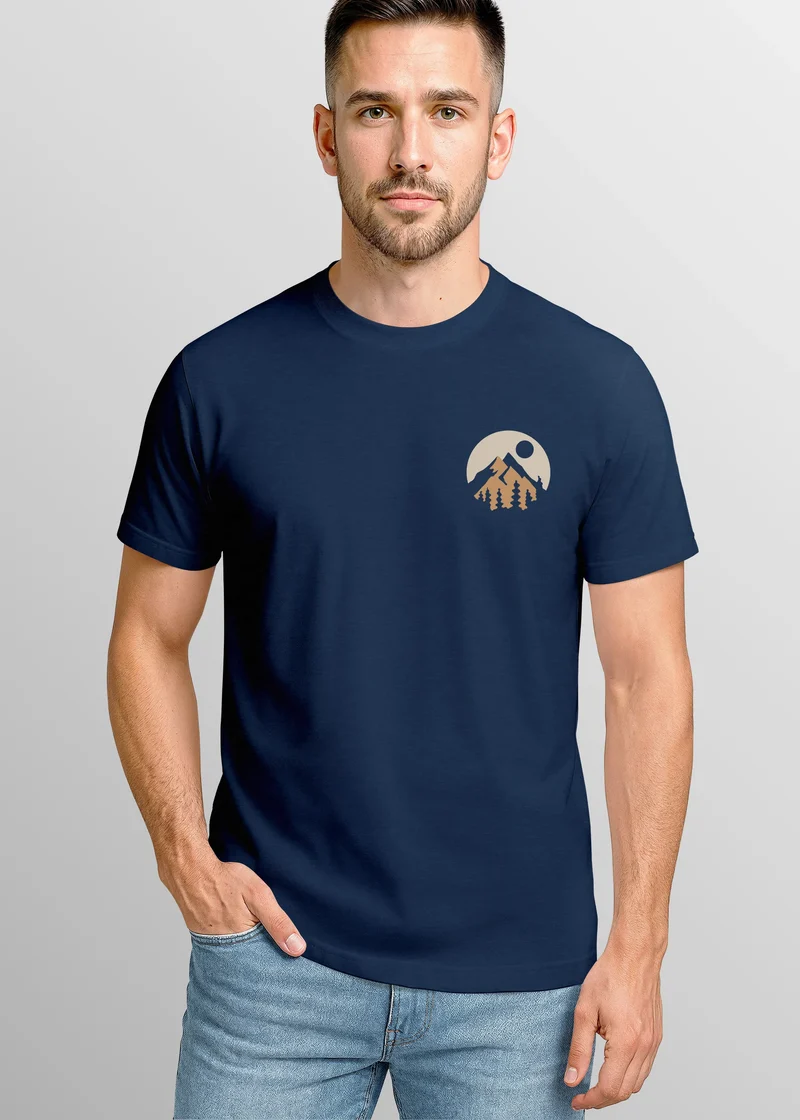 Herren T-Shirt Logoprint Gebirge Naturmotiv Printshirt Outdoor Fashion Männer Streetstyle