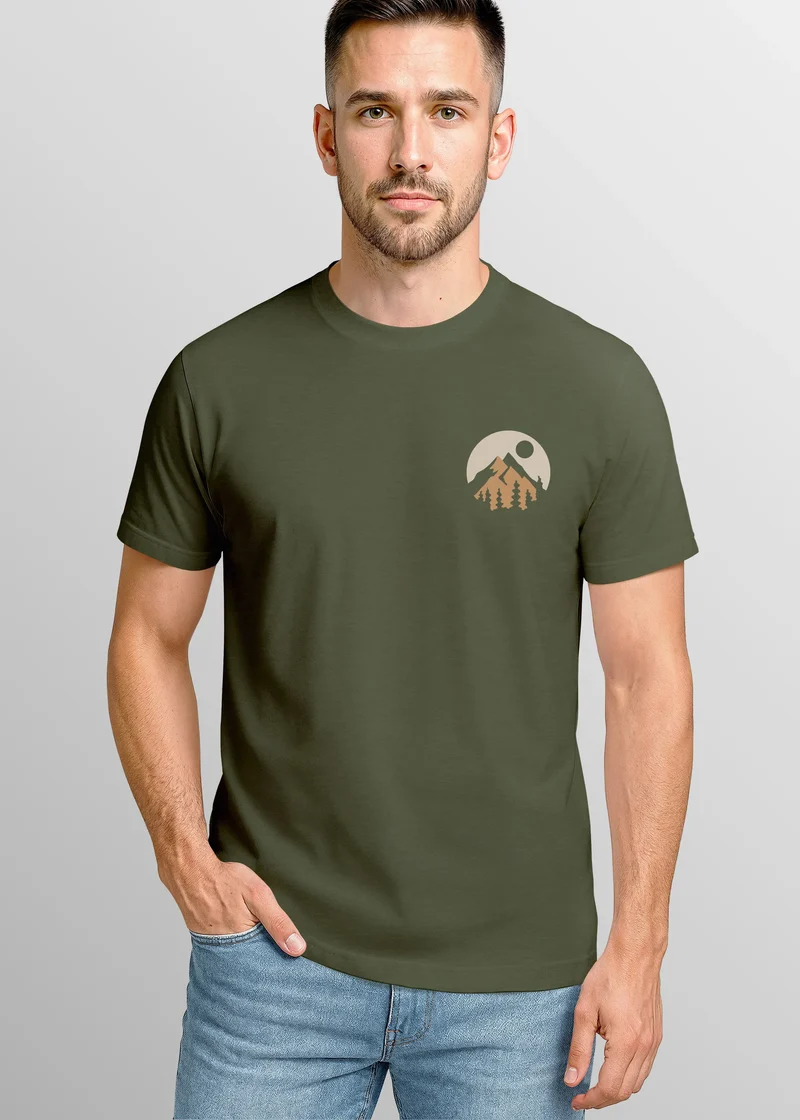 Herren T-Shirt Logoprint Gebirge Naturmotiv Printshirt Outdoor Fashion Männer Streetstyle