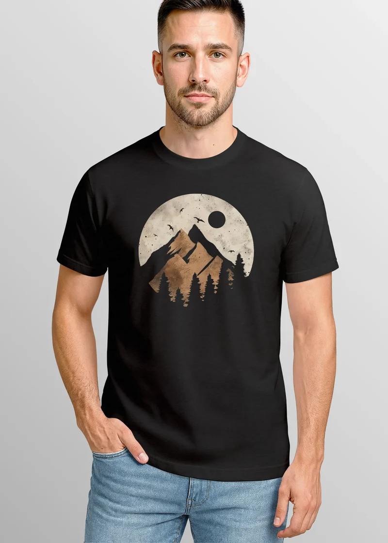 Herren T-Shirt Berge Wandern Outdoor Grafikshirt Naturmotiv Frontprint Sommer Fashion Streetstyle