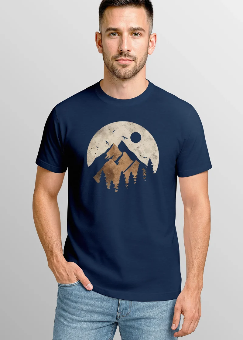 Herren T-Shirt Berge Wandern Outdoor Grafikshirt Naturmotiv Frontprint Sommer Fashion Streetstyle