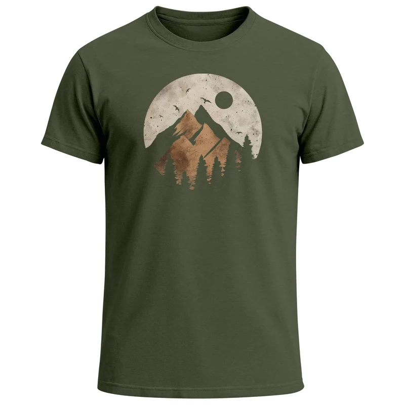 Herren T-Shirt Berge Wandern Outdoor Grafikshirt Naturmotiv Frontprint Sommer Fashion Streetstyle