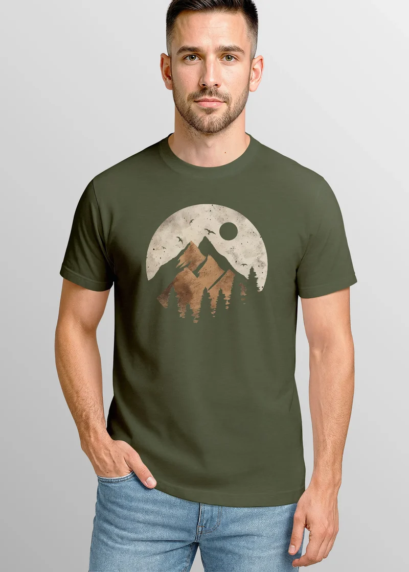 Herren T-Shirt Berge Wandern Outdoor Grafikshirt Naturmotiv Frontprint Sommer Fashion Streetstyle