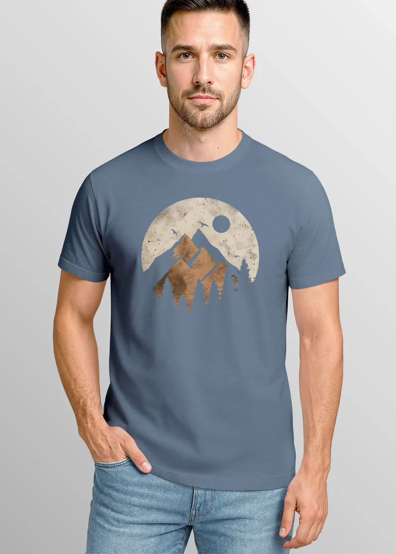 Herren T-Shirt Berge Wandern Outdoor Grafikshirt Naturmotiv Frontprint Sommer Fashion Streetstyle