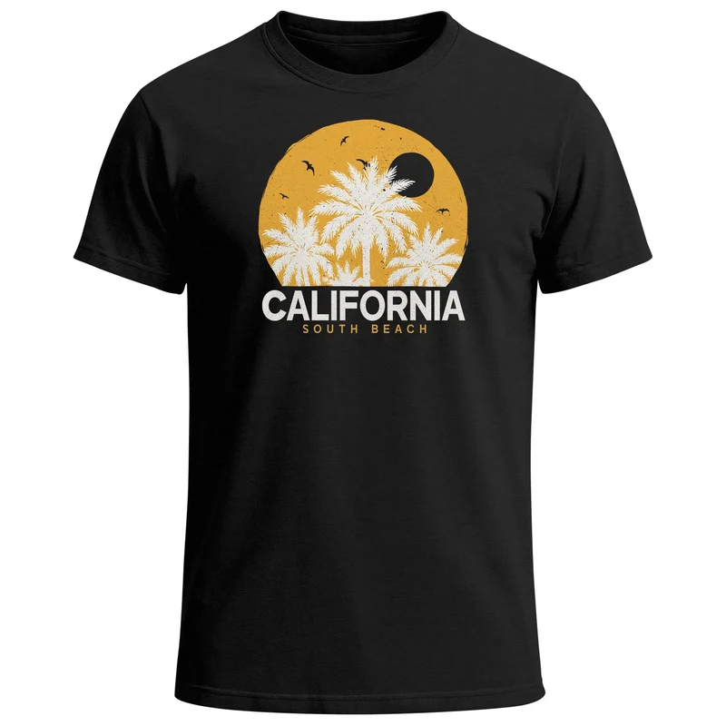 Herren T-Shirt California Printshirt Sommer | Grafikshirt mit Palmen Print | Vintage Style Urlaub Freizeit Fashion