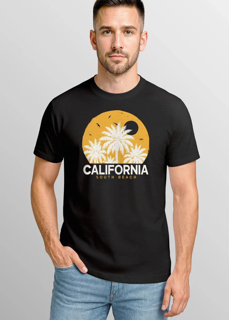 Herren T-Shirt California Printshirt Sommer | Grafikshirt mit Palmen Print | Vintage Style Urlaub Freizeit Fashion