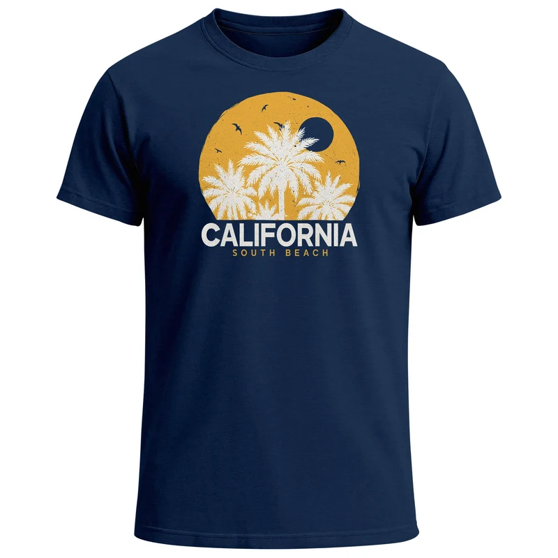 Herren T-Shirt California Printshirt Sommer | Grafikshirt mit Palmen Print | Vintage Style Urlaub Freizeit Fashion