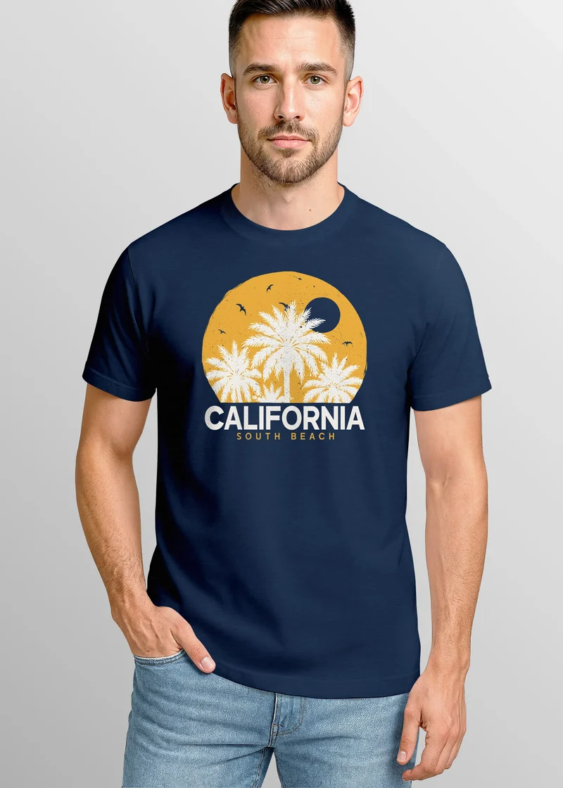 Herren T-Shirt California Printshirt Sommer | Grafikshirt mit Palmen Print | Vintage Style Urlaub Freizeit Fashion