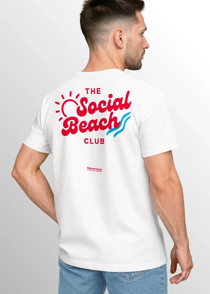 Herren T-Shirt Backprint Social Beach Club Casual Grafikshirt für Strand Freizeit Urlaubsfeeling Sommer Fashion Streetstyle