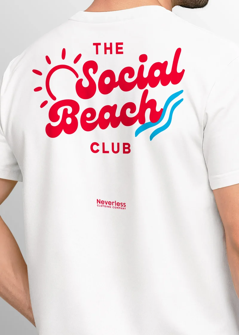 Herren T-Shirt Backprint Social Beach Club Casual Grafikshirt für Strand Freizeit Urlaubsfeeling Sommer Fashion Streetstyle