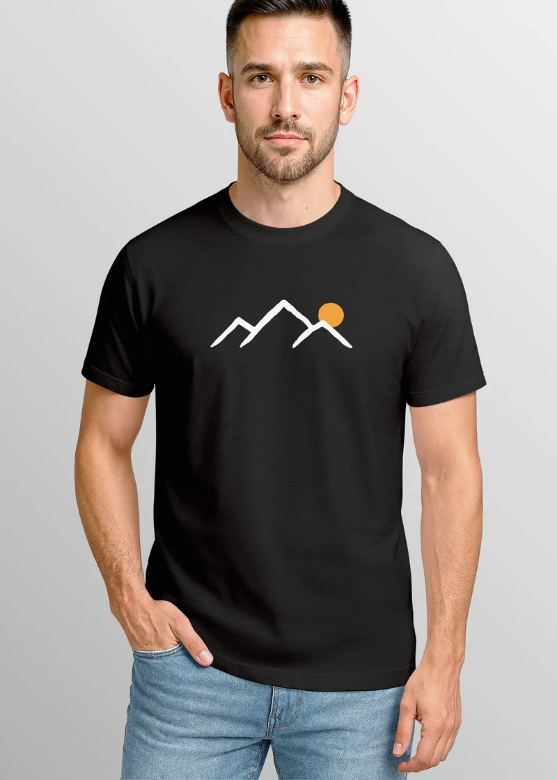Herren T-Shirt mit minimalistischem Bergmotiv Outdoor Natur Grafikshirt Kurzarm Baumwolle Sommer Fashion Streetstyle