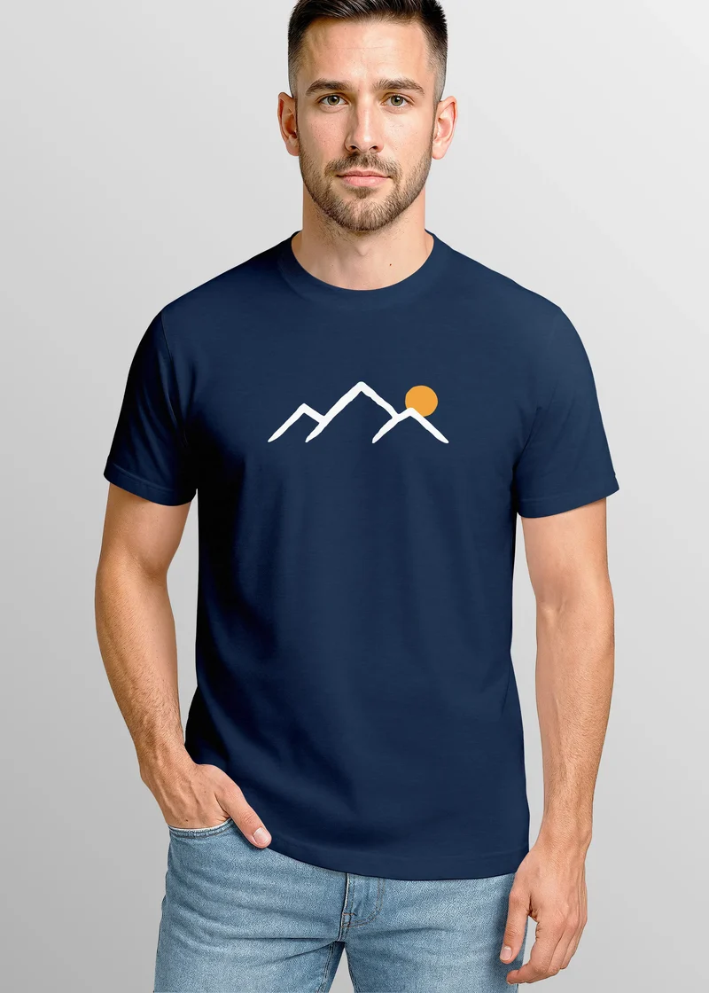 Herren T-Shirt mit minimalistischem Bergmotiv Outdoor Natur Grafikshirt Kurzarm Baumwolle Sommer Fashion Streetstyle