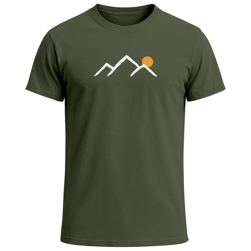 Herren T-Shirt mit minimalistischem Bergmotiv Outdoor Natur Grafikshirt Kurzarm Baumwolle Sommer Fashion Streetstyle