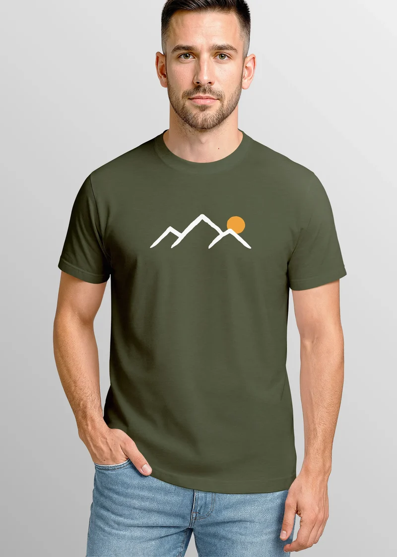 Herren T-Shirt mit minimalistischem Bergmotiv Outdoor Natur Grafikshirt Kurzarm Baumwolle Sommer Fashion Streetstyle
