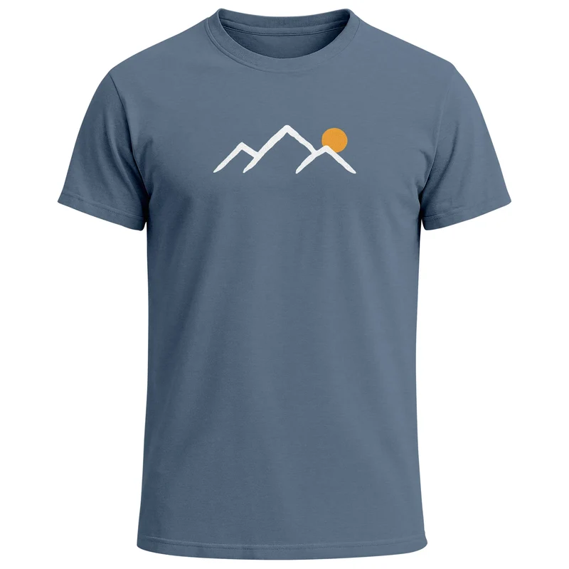 Herren T-Shirt mit minimalistischem Bergmotiv Outdoor Natur Grafikshirt Kurzarm Baumwolle Sommer Fashion Streetstyle