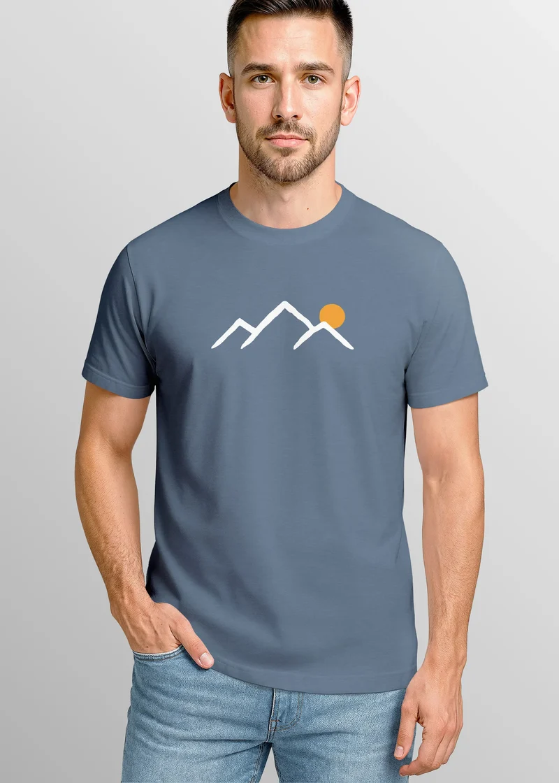 Herren T-Shirt mit minimalistischem Bergmotiv Outdoor Natur Grafikshirt Kurzarm Baumwolle Sommer Fashion Streetstyle