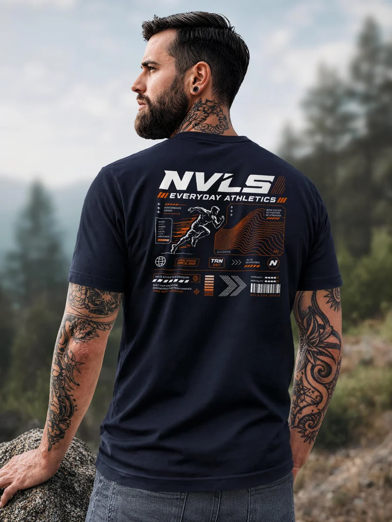 Herren T-Shirt Backprint - Sport Design Everyday Athletics - Baumwollshirt Männer Fashion Streetstyle Slim Fit