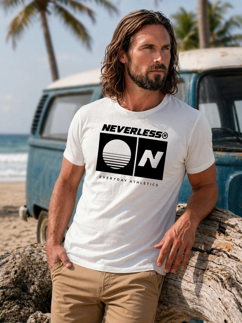 Herren T-Shirt Frontprint - Sunset Sport Logo - Baumwollshirt Männer Fashion Streetstyle Slim Fit